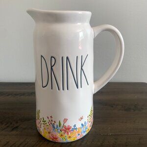 NEW Rae Dunn Ceramic DRINK Drinking Pitcher with Spring Flowers